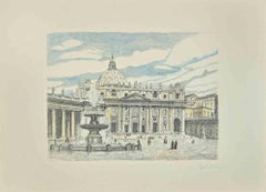 St. Peter's Square -  Etching by Giuseppe Malandrino - 1970s