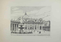 St. Peter's Square -  Etching by Giuseppe Malandrino - 1970s