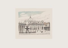 St. Peter's Square - Original Etching by Giuseppe Malandrino - 1960s