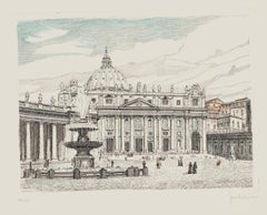 St. Peter's Square - Original Etching by Giuseppe Malandrino - 1960s