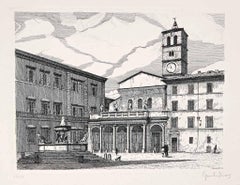 Vintage The Church of S. Maria in Trastevere - Etching by Giuseppe Malandrino - 1970s