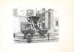 Turtle Fountain - Original Etching by Giuseppe Malandrino - 1970s