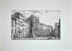 Vintage View of Piazza Campo dé Fiori - Original Etching by Giuseppe Malandrino - 1970