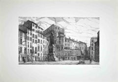 Vista su Piazza Campo dé Fiori  Acquaforte di Giuseppe Malandrino - 1970