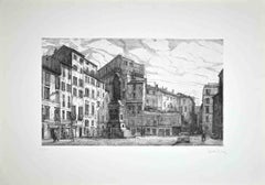 Vintage View of Piazza Campo dé Fiori -  Etching by Giuseppe Malandrino - 1970