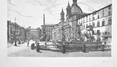Vista de la Plaza Navona - Grabado de Giuseppe Malandrino - Años 70
