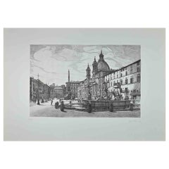 Vista de la Plaza Navona - Grabado de Giuseppe Malandrino - Años 70