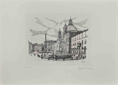 Ansicht von Piazza Navona – Radierung von Giuseppe Malandrino – 1970er Jahre