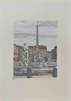 Ansicht von Piazza Navona – Radierung von Giuseppe Malandrino – 1970er Jahre