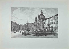 Vue de Piazza Navona - Gravure de Giuseppe Malandrino - 1970