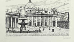 View of Saint Peter's Square - Etching by Giuseppe Malandrino - 1970s