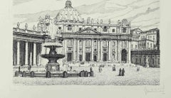 Veduta di Piazza San Pietro - Acquaforte di Giuseppe Malandrino - Anni '70