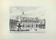View of Saint Peter's Square - Etching by Giuseppe Malandrino - 1970s