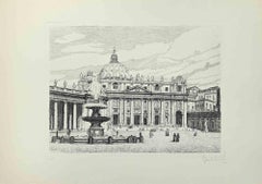 View of Saint Peter's Square - Etching by Giuseppe Malandrino - 1970s