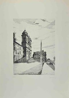 Vista de Trinità dé Monti - Aguafuerte de Giuseppe Malandrino - 1970