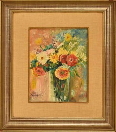 Flowerpot - Oil on Canvas by Giuseppe Margutti - Mid-20th Century