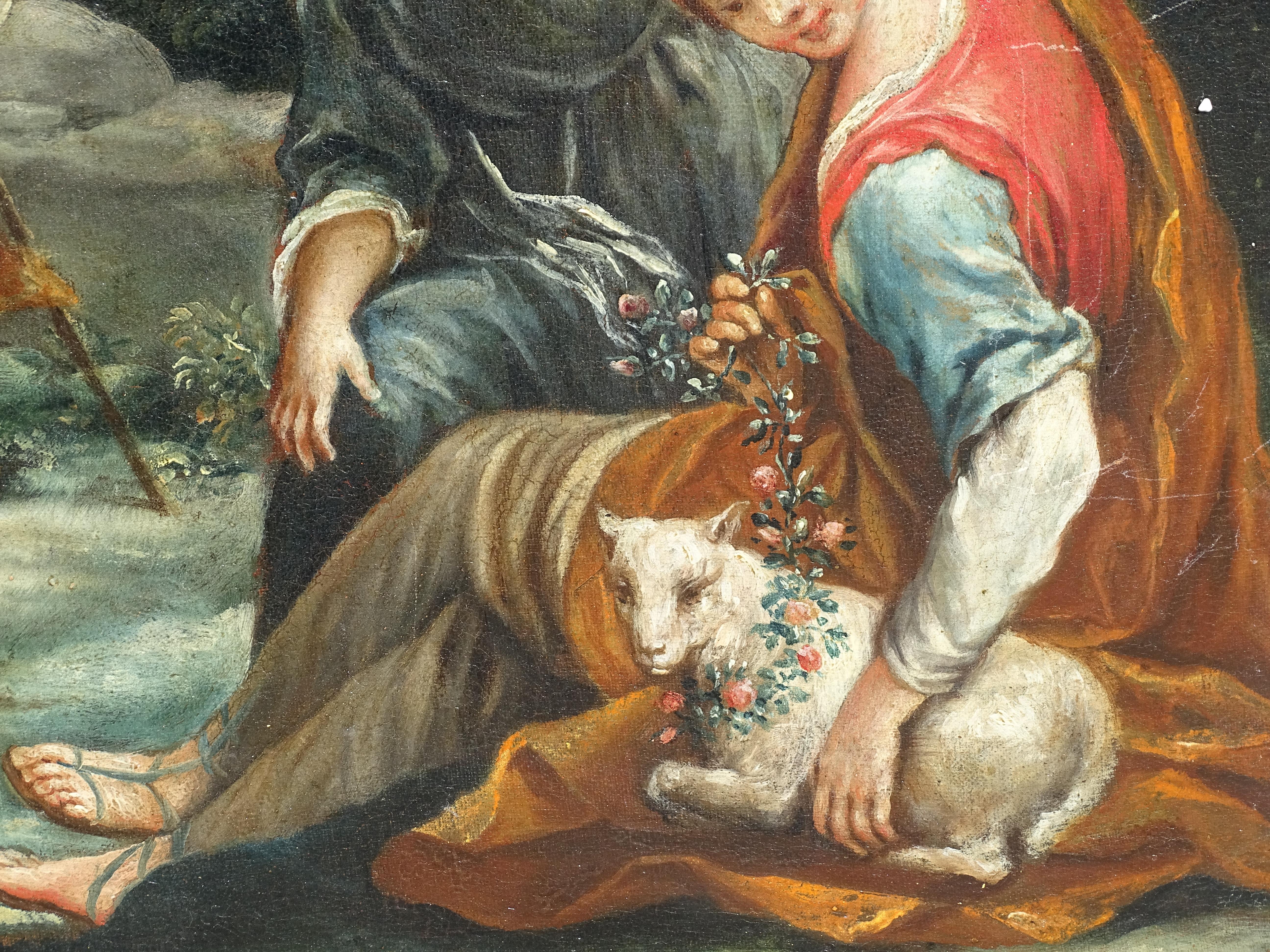18th Century Rococò Style Italian School Pastoral Scene Oil on Canvas For Sale 1