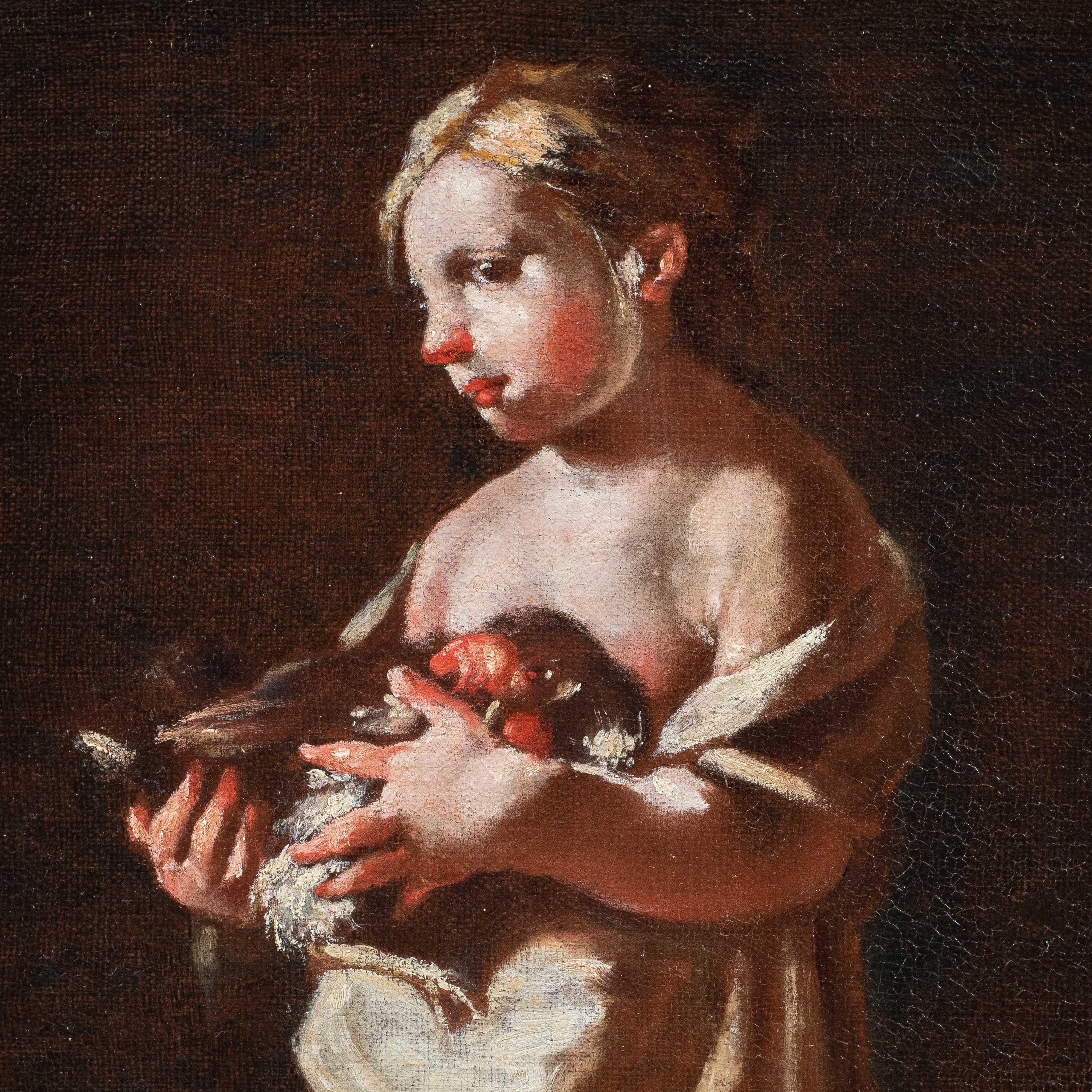 Giuseppe Maria Crespi, dit Lo Spagnoletto (Bologne 1665 - Bologne 1747) - Paire d'enfants.

74 x 50 cm sans cadre, 86 x 62 cm avec cadre.

Huile sur toile, dans des cadres en bois sculpté et doré (non signés).

- Publications :
- A. Morandotti,