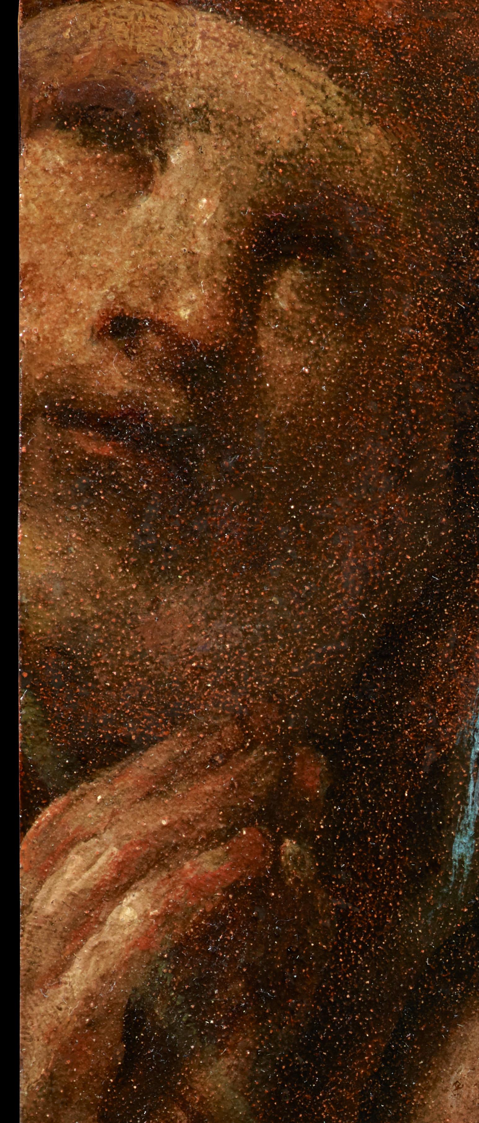 This exquisite painting, resembling a precious jewel, serves as an exceptional illustration of the devotional cabinet paintings created by Giuseppe Maria Crespi, a highly original Bolognese artist during the late 17th and early 18th centuries.