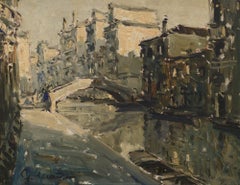 "Poesia Veneziana," Giuseppe Marino, oil, impressionist, Italy, cityscape