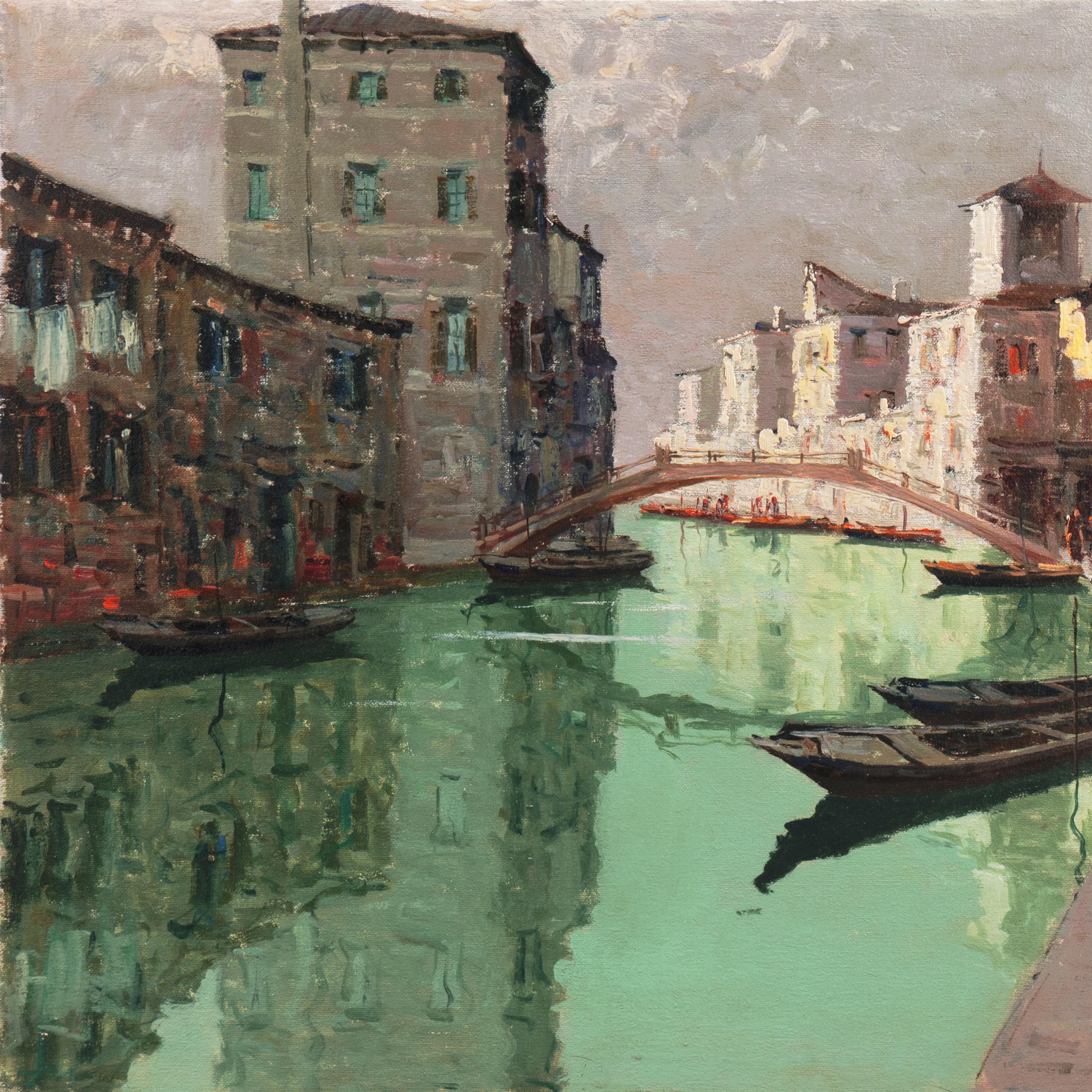 'Rio della Sensa, Venice', Venetian Vedute, Mid-century Post-Impressionist oil - Painting by Giuseppe Marino