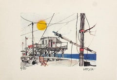 Networks in Fiumicino - Lithograph on Paper by Giuseppe Megna - 1970s