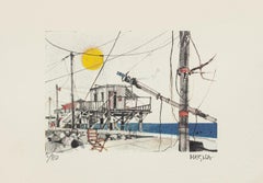 Networks in Fiumicino - Lithograph on Paper by Giuseppe Megna - 1970s