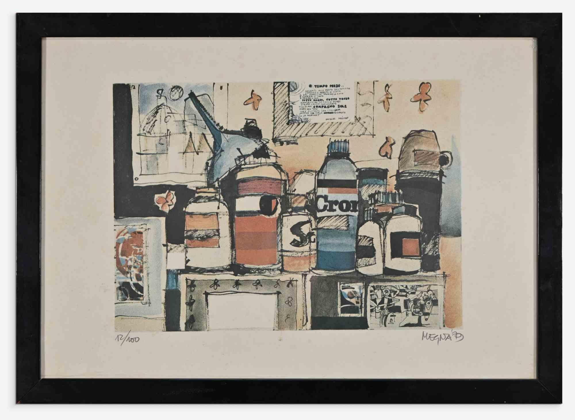 Still life is a lithograph realized by Giuseppe Megna in 1979. 

39x54 cm.

Edition numbered 12/100. 

Hand-signed in pencil in the lower right margin.

Good conditions.