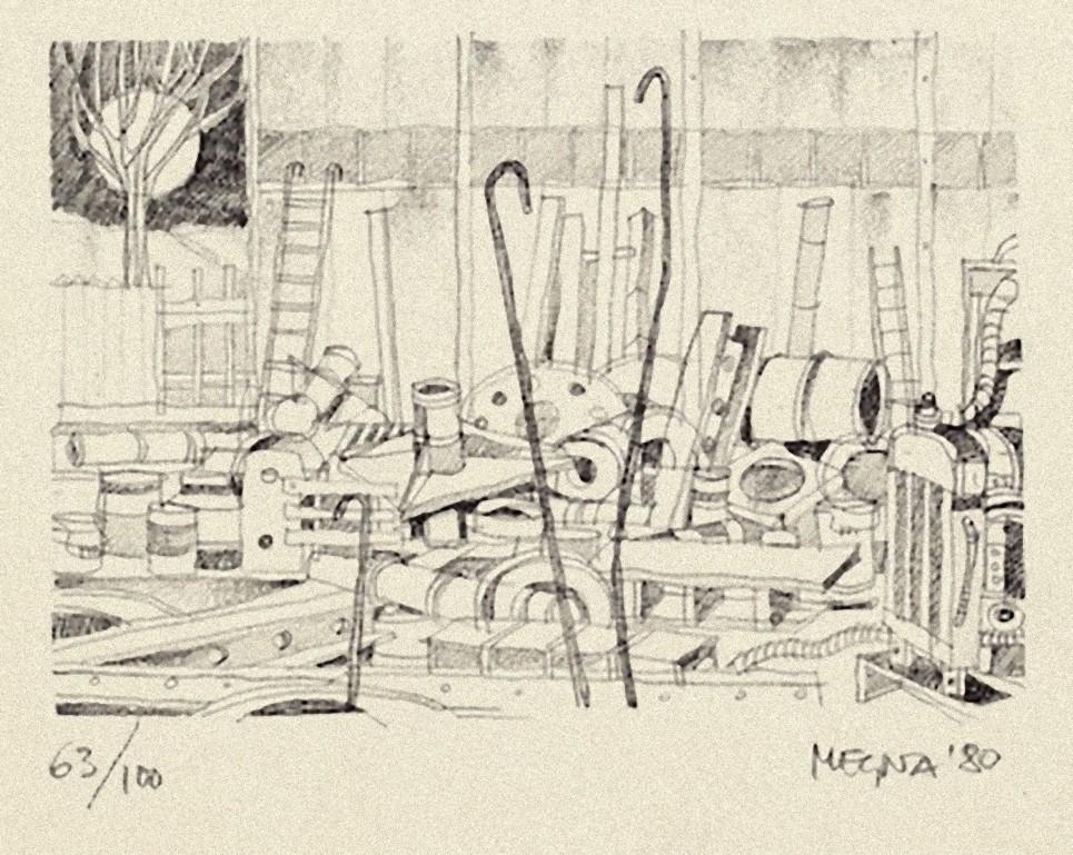 Taller es una litografía original sobre papel realizada por Giuseppe Megna en 1980 ca.

Firmado a mano en la parte inferior derecha y fechado, numerado en la parte inferior izquierda a lápiz, edición de 63/100 copias.

En muy buen estado.

Incluye