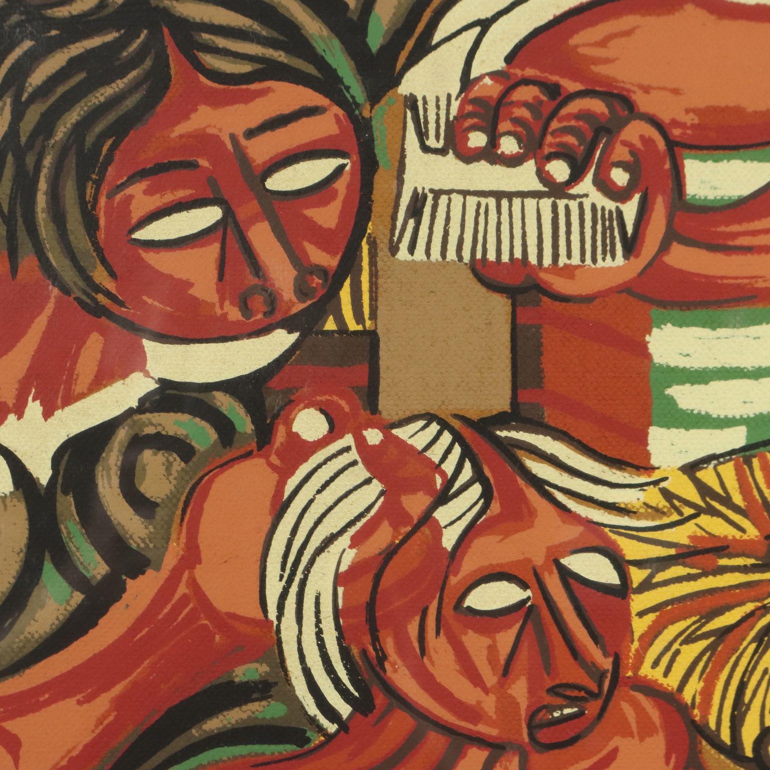 Madre con  Bambino - Brown Abstract Painting by Giuseppe Migneco