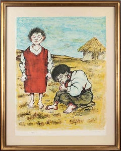 Children - Lithographie de Giuseppe Migneco - milieu du 20e siècle