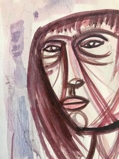 Giuseppe Migneco Italian Midcentury Modern Drawing Watercolor on Paper, 1966