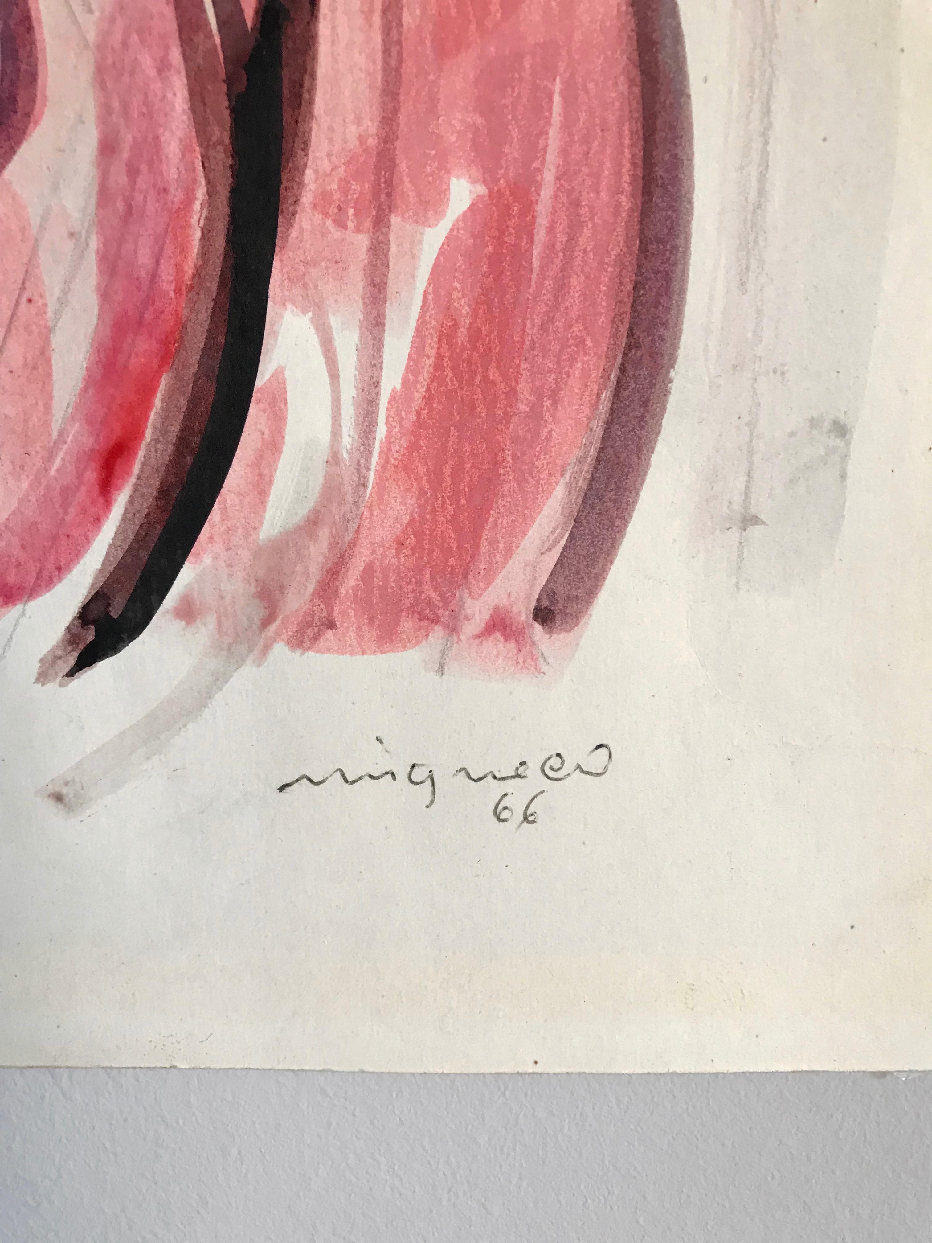 Mid-Century Modern Giuseppe Migneco Italian Midcentury Modern Drawing Watercolor on Paper, 1966