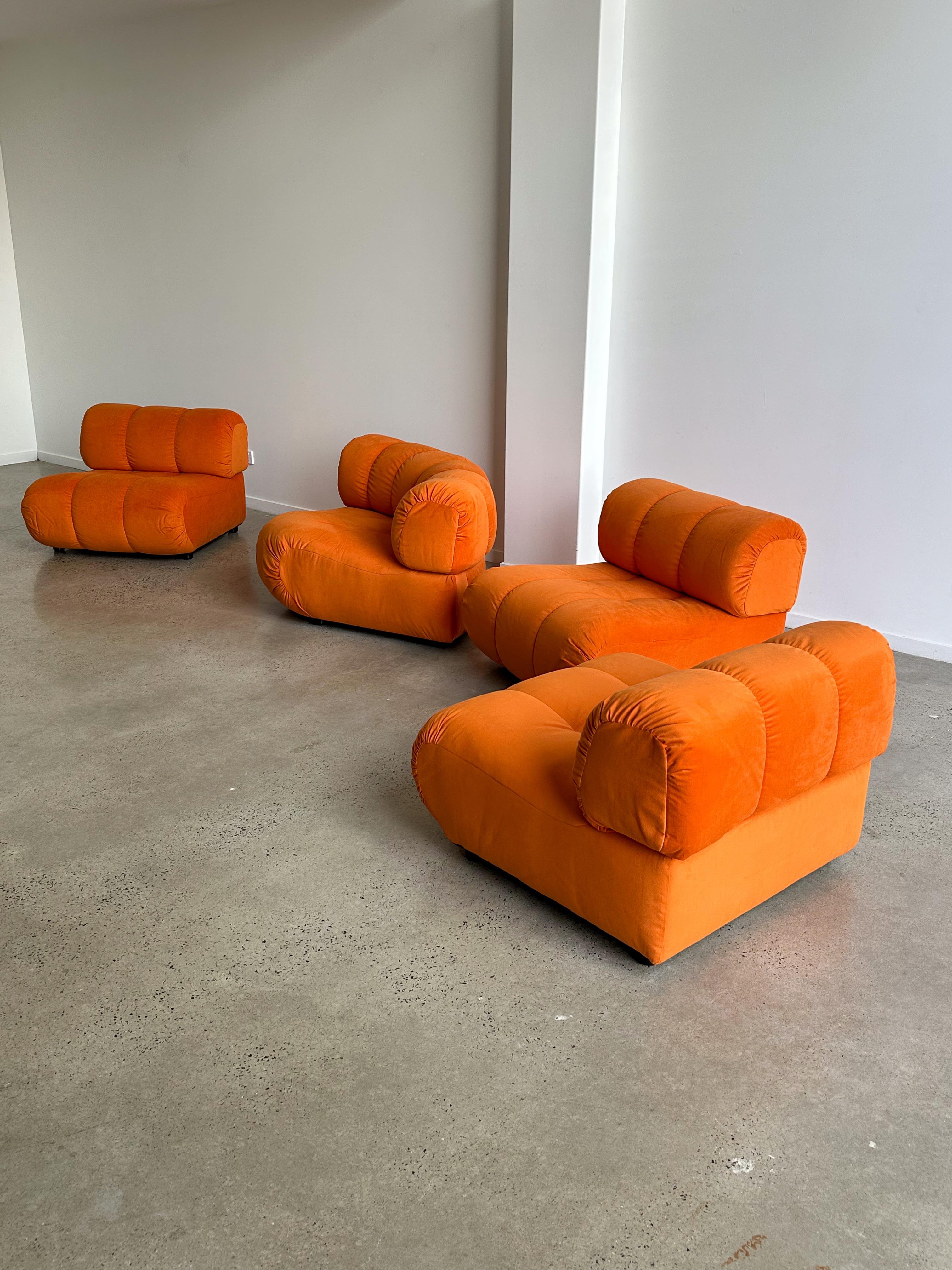 Velvet Giuseppe Munari for Poltronova Set of Four Modular Orange Sofa 1970s For Sale