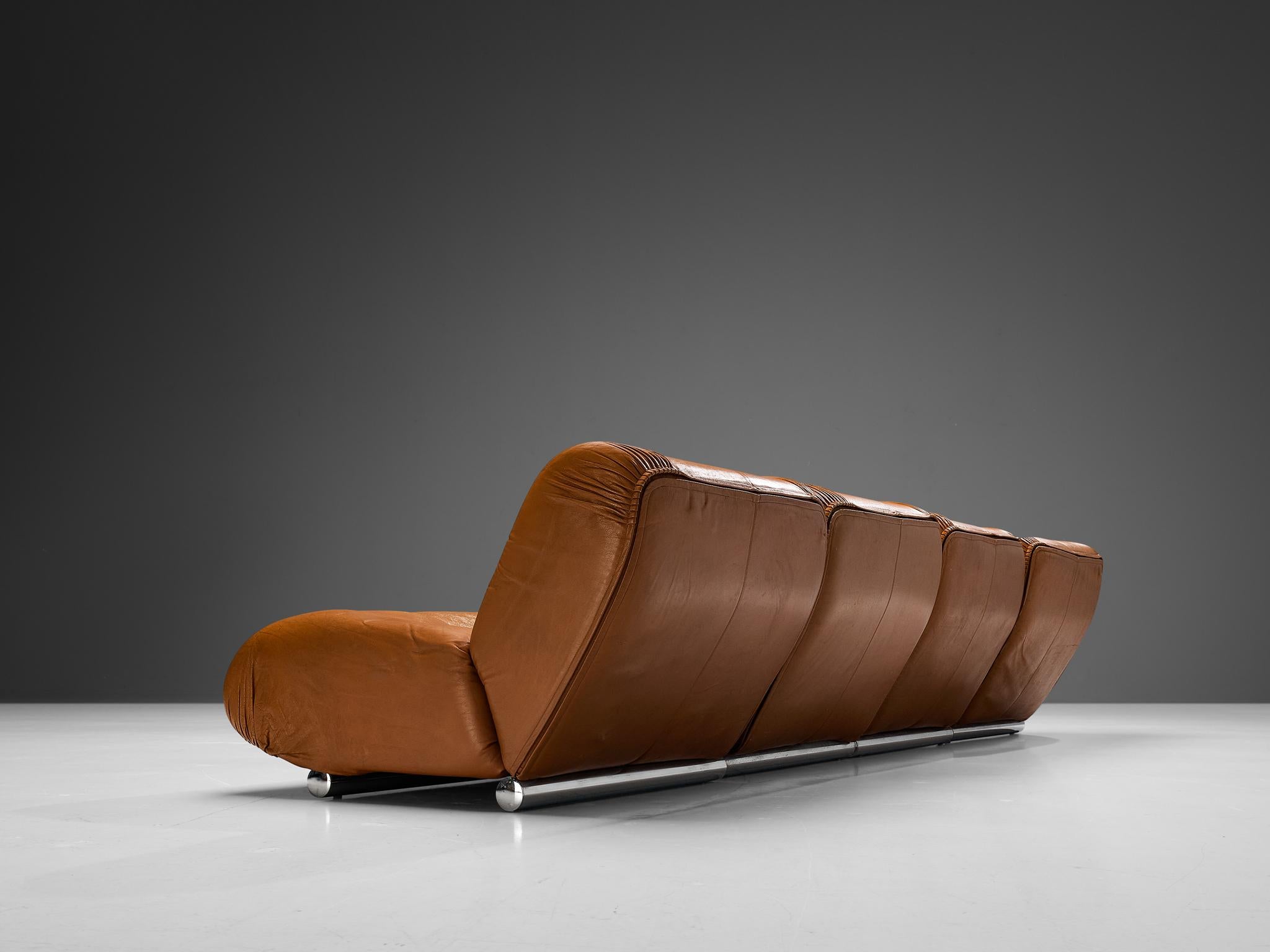Mid-Century Modern Giuseppe Munari Sectional Sofa in Cognac Leather