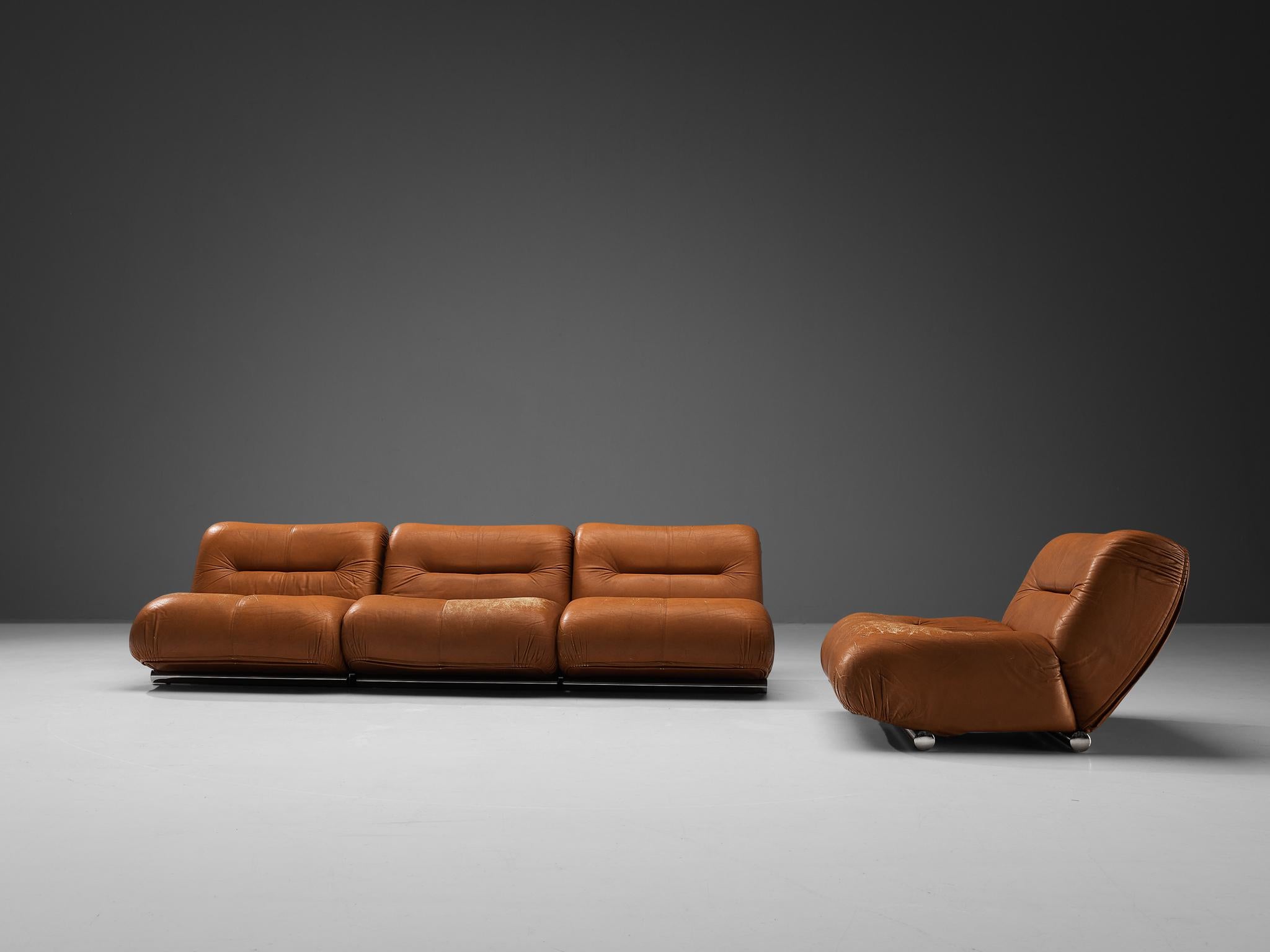Late 20th Century Giuseppe Munari Sectional Sofa in Cognac Leather