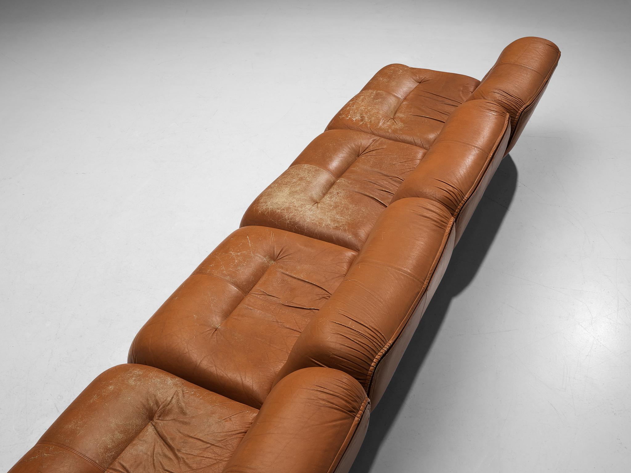 Steel Giuseppe Munari Sectional Sofa in Cognac Leather