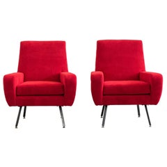 Giuseppe Munari Set of Two Red Armchairs by Premiata Fabbrica Munari, 1960s
