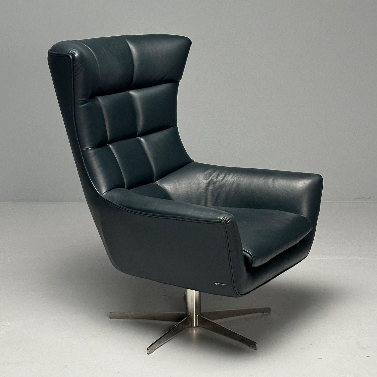 Giuseppe Nicoletti, Modern, Swiveling Office Chair, Quilted Blue Leather, Stainless Steel, 2010s

The 'Jacob' office chair designed by Giuseppe Nicoletti and produced in Italy circa 2010s. This chair features a five leg stainless steel swiveling