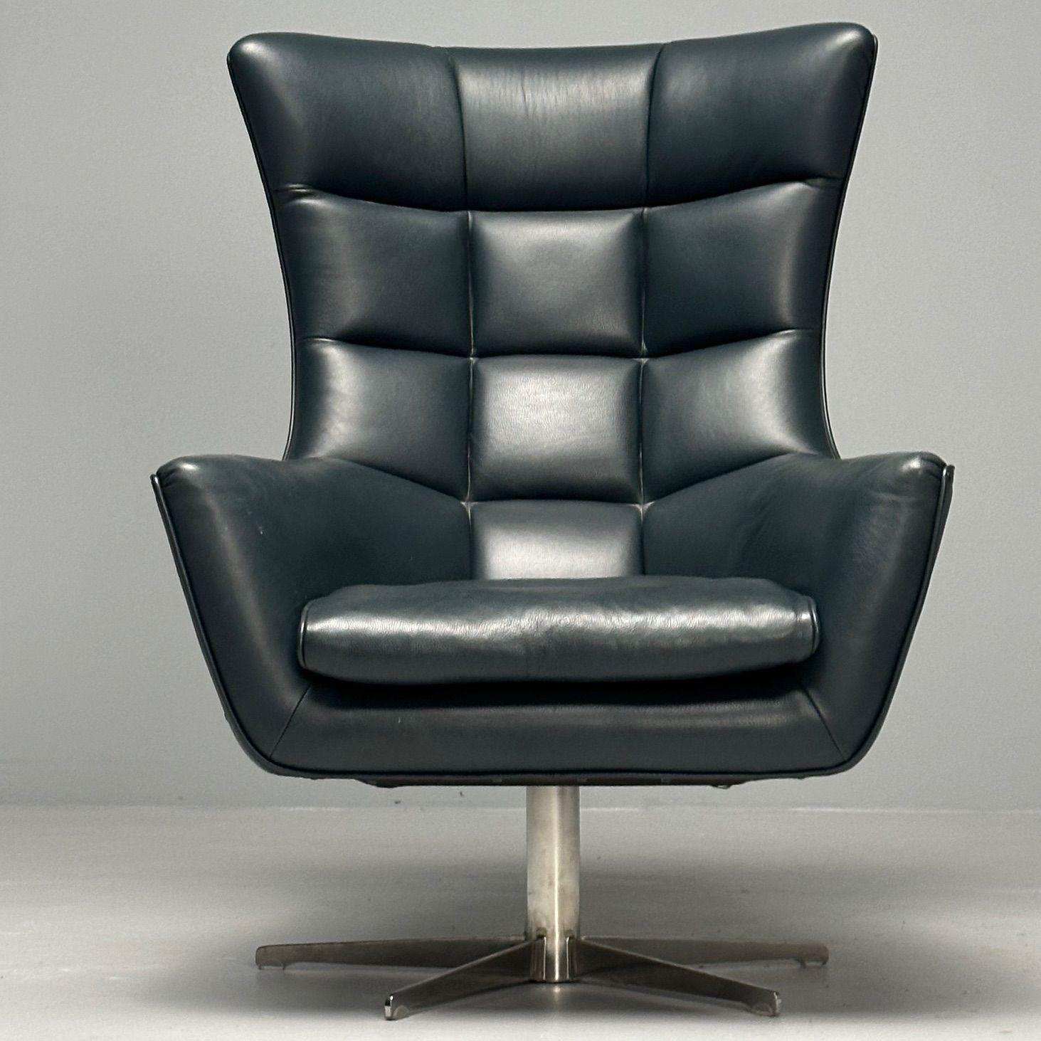 Giuseppe Nicoletti, Modern, Office Chair, Blue Leather, Stainless Steel, 2010s In Good Condition In Stamford, CT