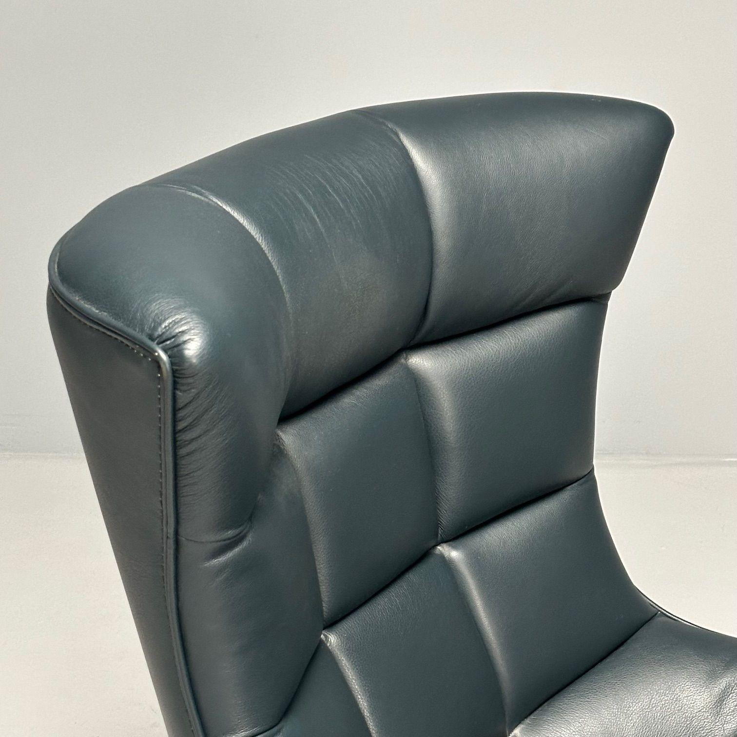Contemporary Giuseppe Nicoletti, Modern, Office Chair, Blue Leather, Stainless Steel, 2010s