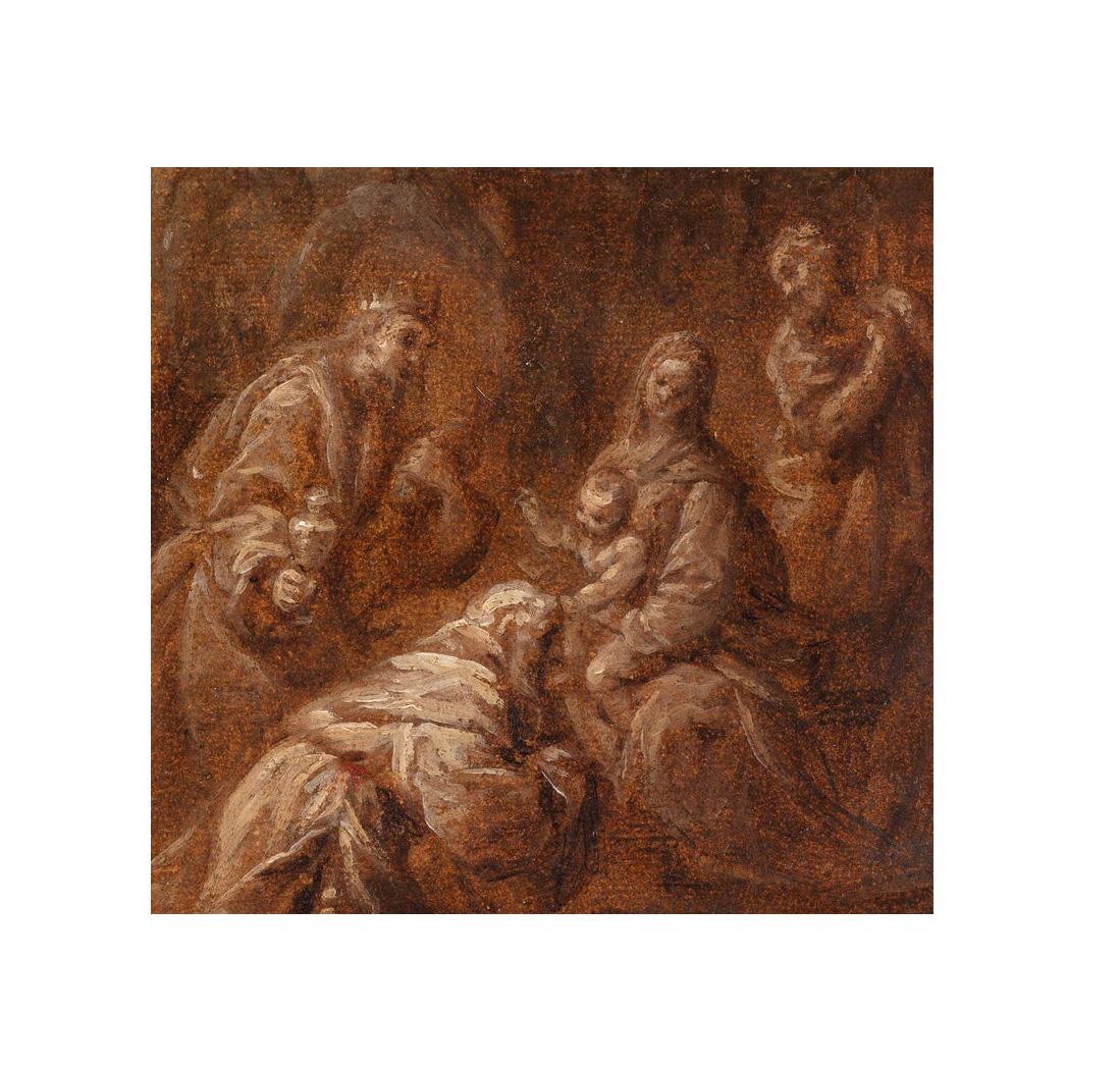 XVII secolo di Giuseppe Nuvolone Adorazione dei Magi Olio su carta e tela in vendita 2