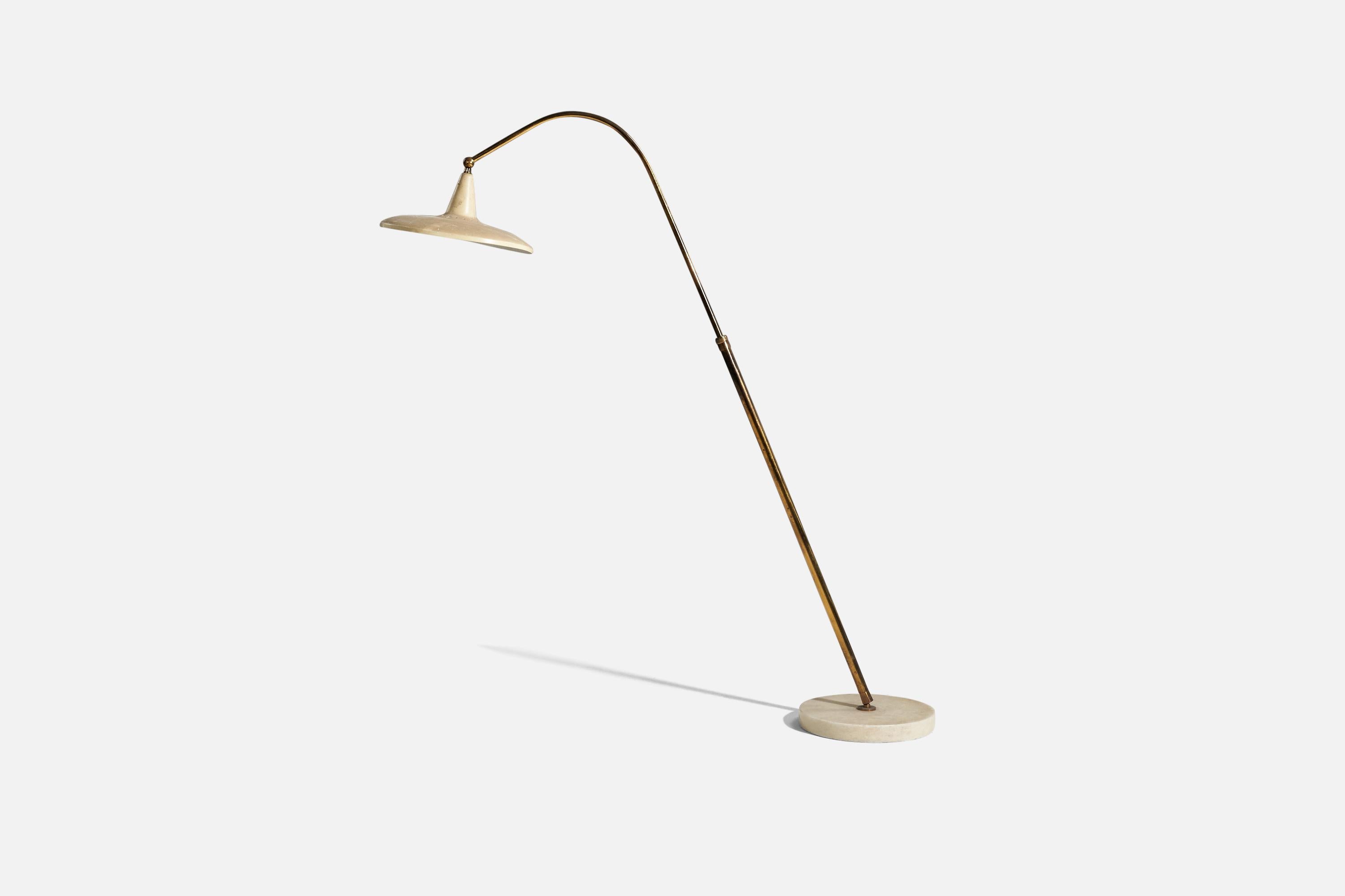 Giuseppe Ostuni 'Attributed', Floor Lamp, Brass, Marble, Steel, Italy, 1950s In Good Condition In High Point, NC
