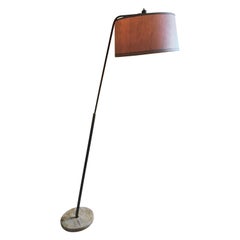 Giuseppe Ostuni Floor Lamp “301M” Marbre Brass Fabric Lampshade 1953 Italy