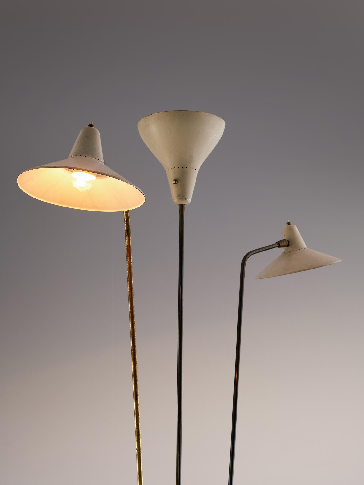 Mid-Century Modern Giuseppe Ostuni Floor Lamp with Three White Shades, 1950s