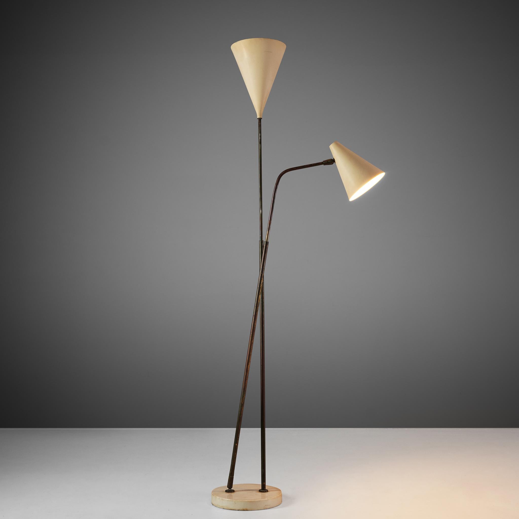 Mid-Century Modern Giuseppe Ostuni Floor Lamp with Two White Shades
