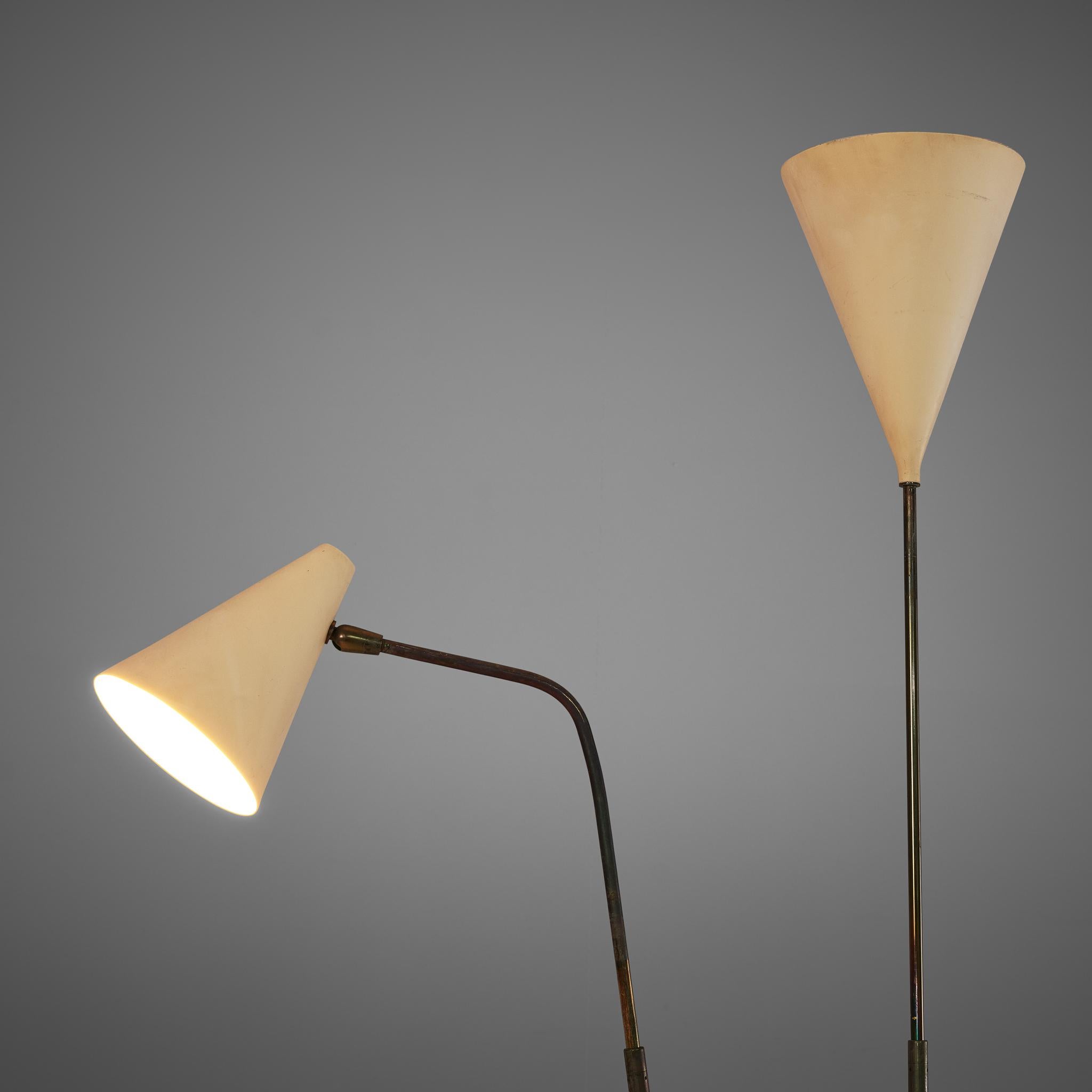 Italian Giuseppe Ostuni Floor Lamp with Two White Shades