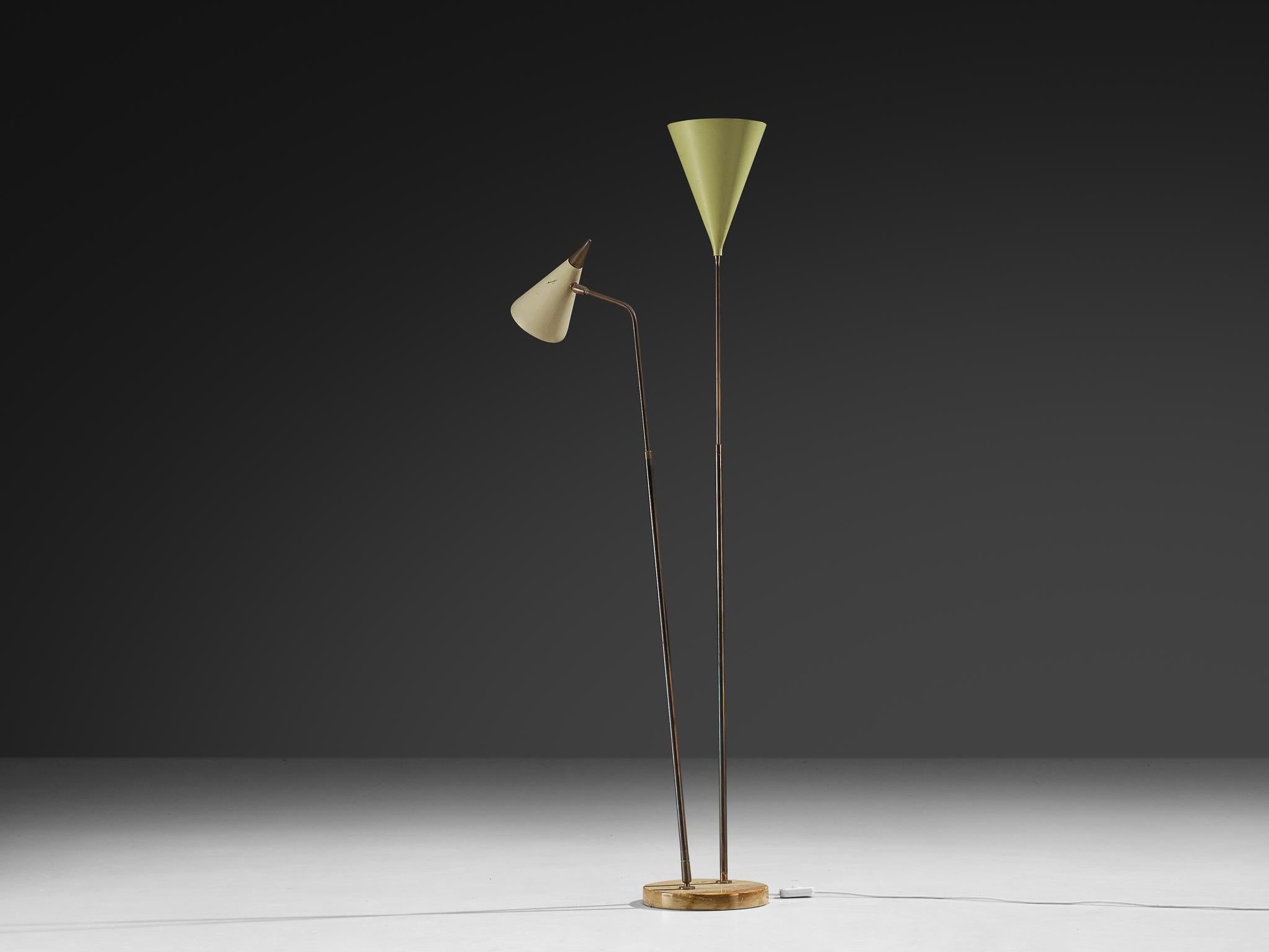Giuseppe Ostuni per O-Luce Lampada da terra a due bracci '339/2' in marmo e ottone in vendita 1