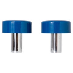 Giuseppe Ostuni for Oluce Chrome and Blue Tables Lamps Italian 1950s