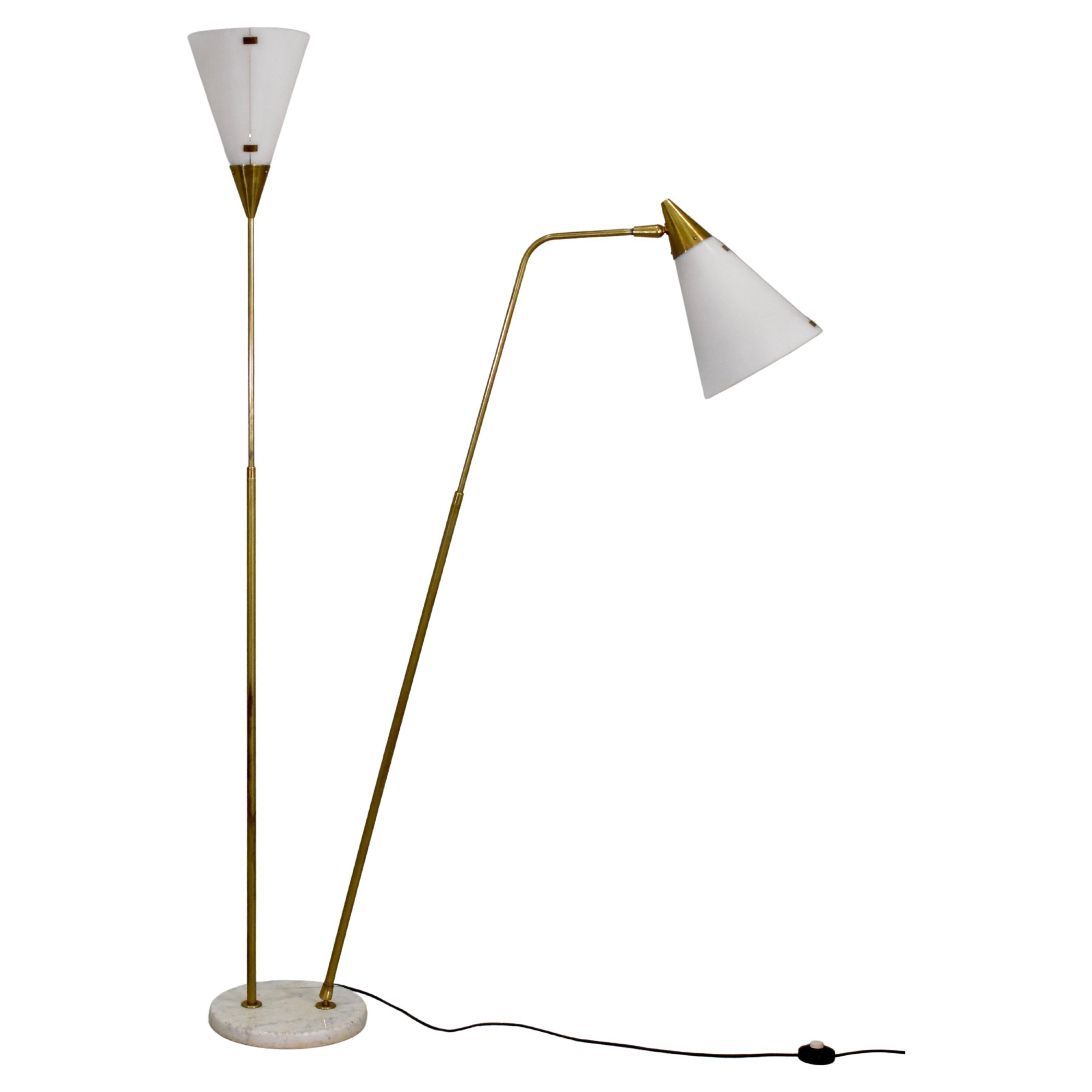 Giuseppe Ostuni Rare Adjustable Floor Lamp, Brass, Acrylic, O-Luce, Italy, 1950s For Sale